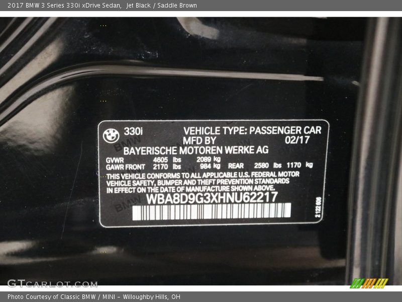 Jet Black / Saddle Brown 2017 BMW 3 Series 330i xDrive Sedan
