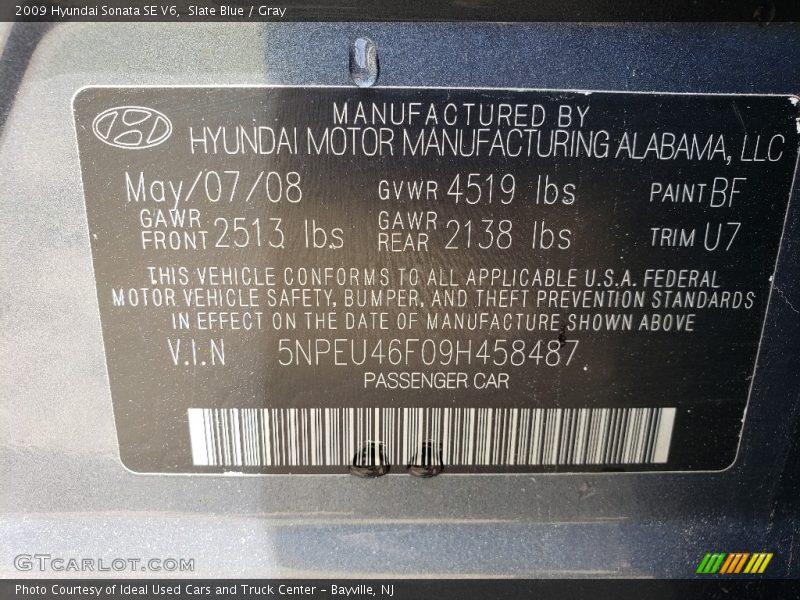 Slate Blue / Gray 2009 Hyundai Sonata SE V6