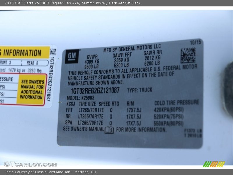 Summit White / Dark Ash/Jet Black 2016 GMC Sierra 2500HD Regular Cab 4x4