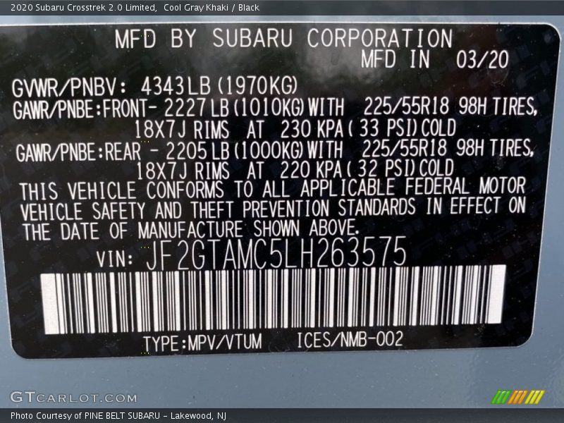 Cool Gray Khaki / Black 2020 Subaru Crosstrek 2.0 Limited