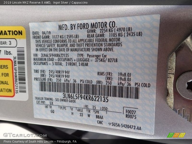 Ingot Silver / Cappuccino 2019 Lincoln MKZ Reserve II AWD