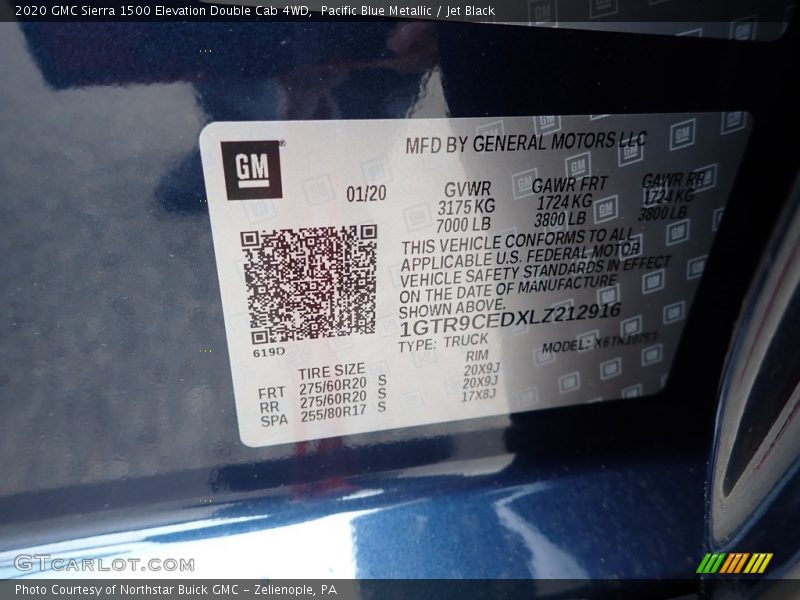 Pacific Blue Metallic / Jet Black 2020 GMC Sierra 1500 Elevation Double Cab 4WD