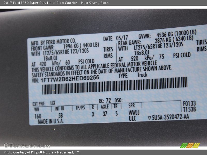 Ingot Silver / Black 2017 Ford F250 Super Duty Lariat Crew Cab 4x4