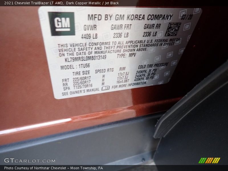 Dark Copper Metallic / Jet Black 2021 Chevrolet TrailBlazer LT AWD