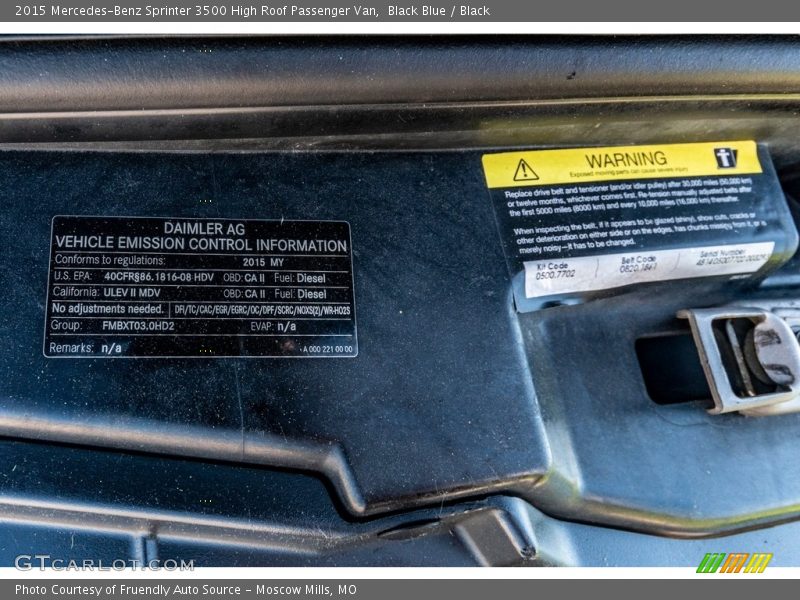 Info Tag of 2015 Sprinter 3500 High Roof Passenger Van