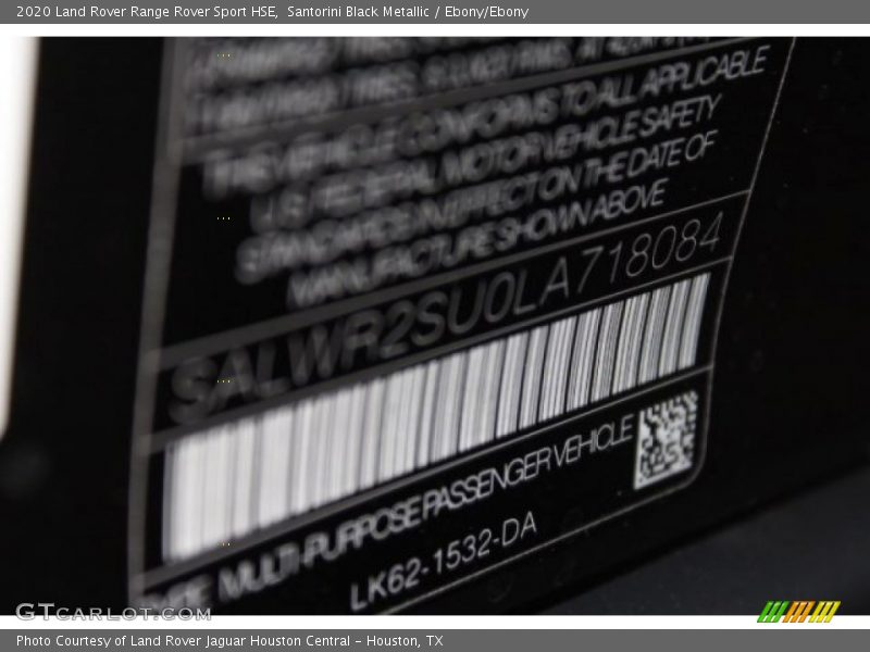 Santorini Black Metallic / Ebony/Ebony 2020 Land Rover Range Rover Sport HSE