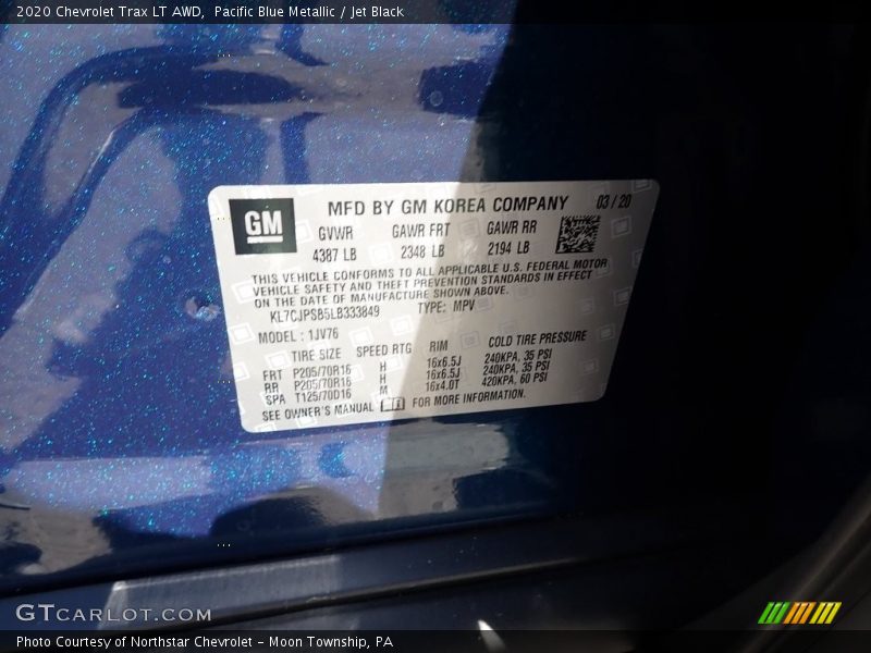 Pacific Blue Metallic / Jet Black 2020 Chevrolet Trax LT AWD