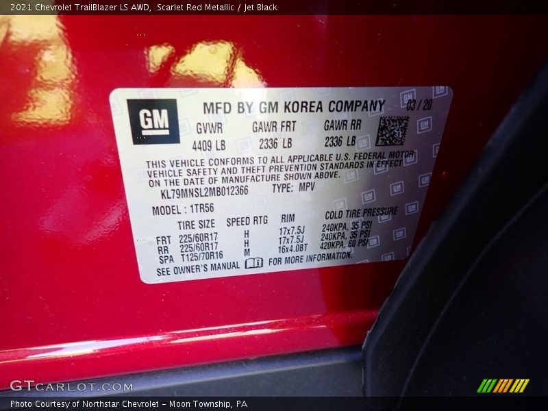 Scarlet Red Metallic / Jet Black 2021 Chevrolet TrailBlazer LS AWD
