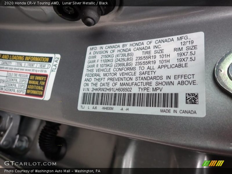 Lunar Silver Metallic / Black 2020 Honda CR-V Touring AWD