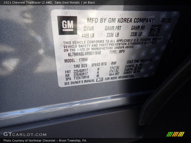 Satin Steel Metallic / Jet Black 2021 Chevrolet TrailBlazer LS AWD