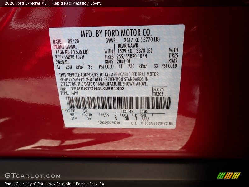 Rapid Red Metallic / Ebony 2020 Ford Explorer XLT