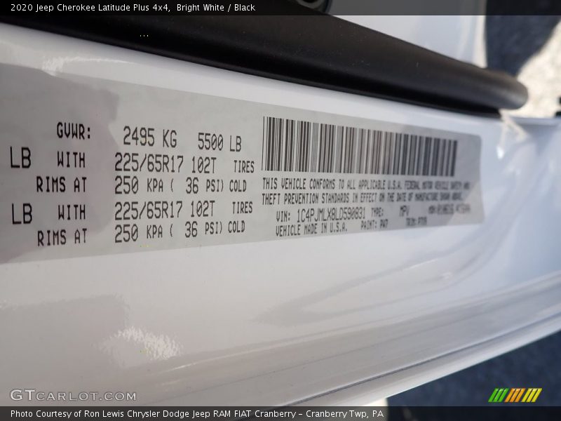 Bright White / Black 2020 Jeep Cherokee Latitude Plus 4x4
