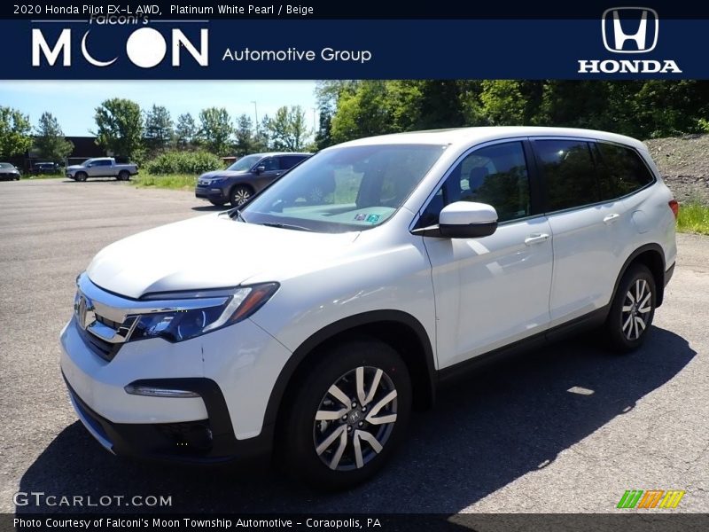 Platinum White Pearl / Beige 2020 Honda Pilot EX-L AWD