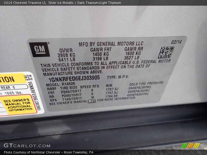Silver Ice Metallic / Dark Titanium/Light Titanium 2014 Chevrolet Traverse LS