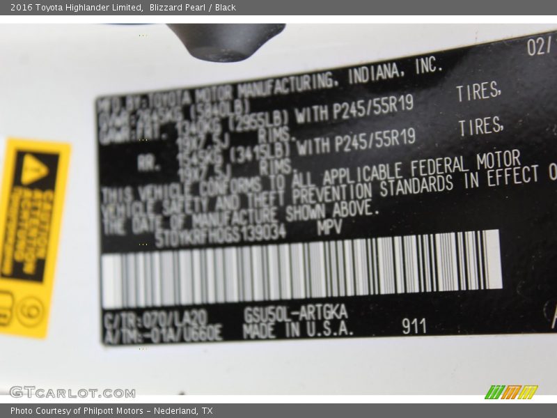 Blizzard Pearl / Black 2016 Toyota Highlander Limited