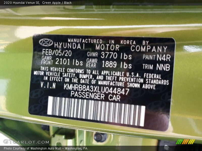 2020 Venue SE Green Apple Color Code N4R