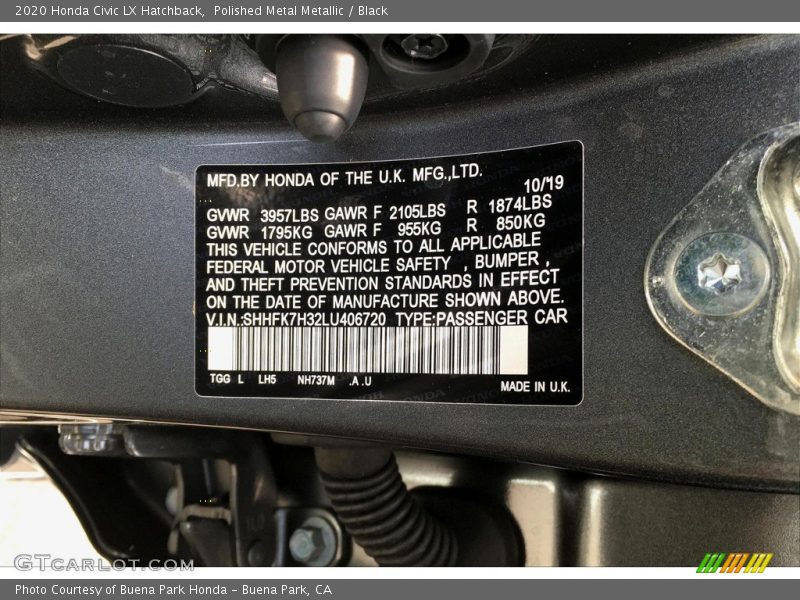 Polished Metal Metallic / Black 2020 Honda Civic LX Hatchback