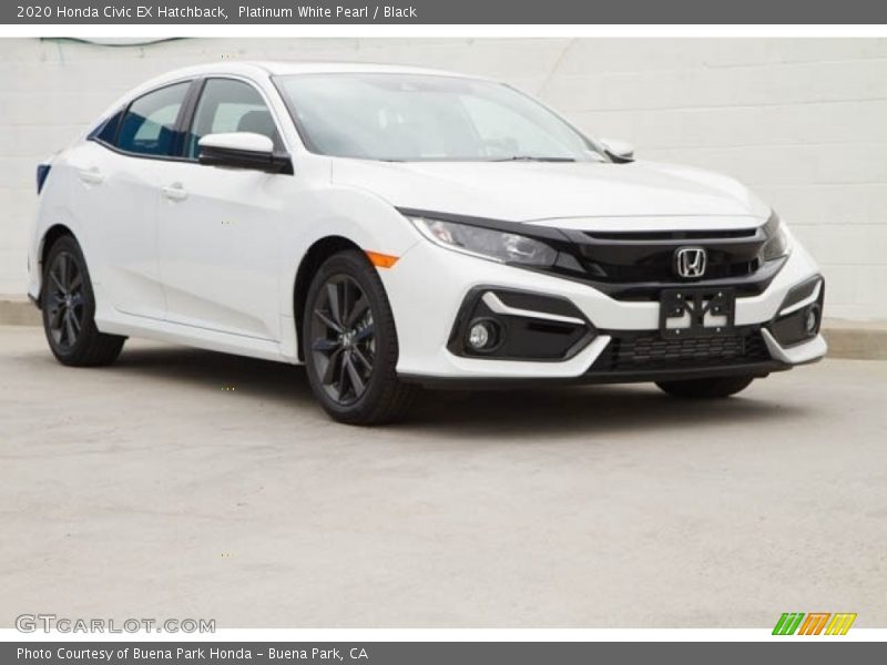 Platinum White Pearl / Black 2020 Honda Civic EX Hatchback