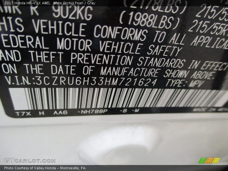 White Orchid Pearl / Gray 2017 Honda HR-V LX AWD