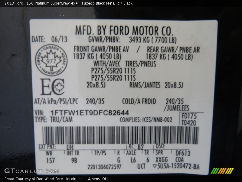 Tuxedo Black Metallic / Black 2013 Ford F150 Platinum SuperCrew 4x4
