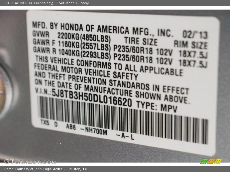Silver Moon / Ebony 2013 Acura RDX Technology