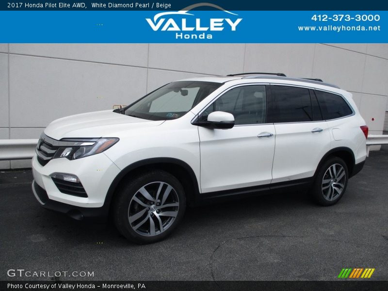 White Diamond Pearl / Beige 2017 Honda Pilot Elite AWD