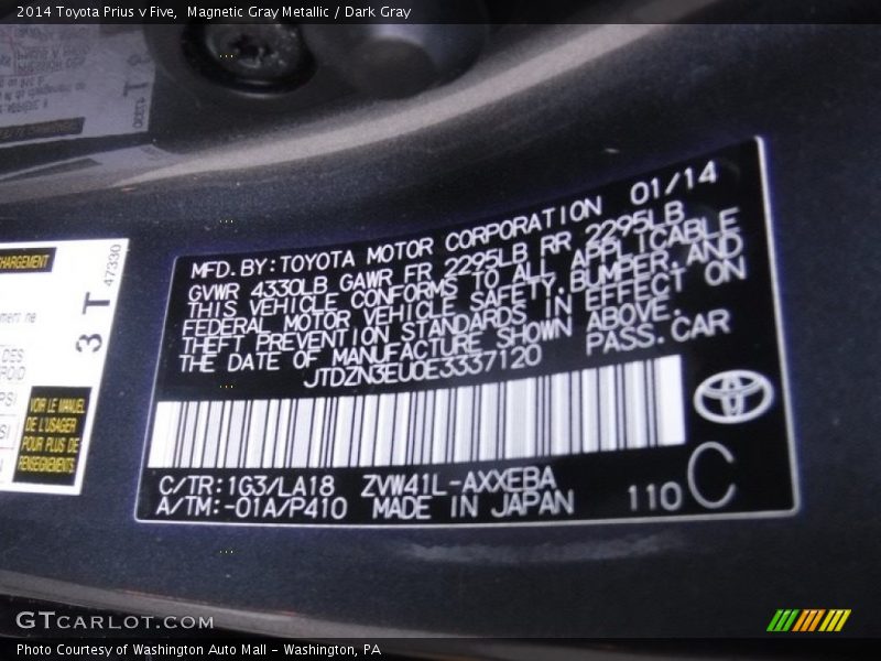 Magnetic Gray Metallic / Dark Gray 2014 Toyota Prius v Five