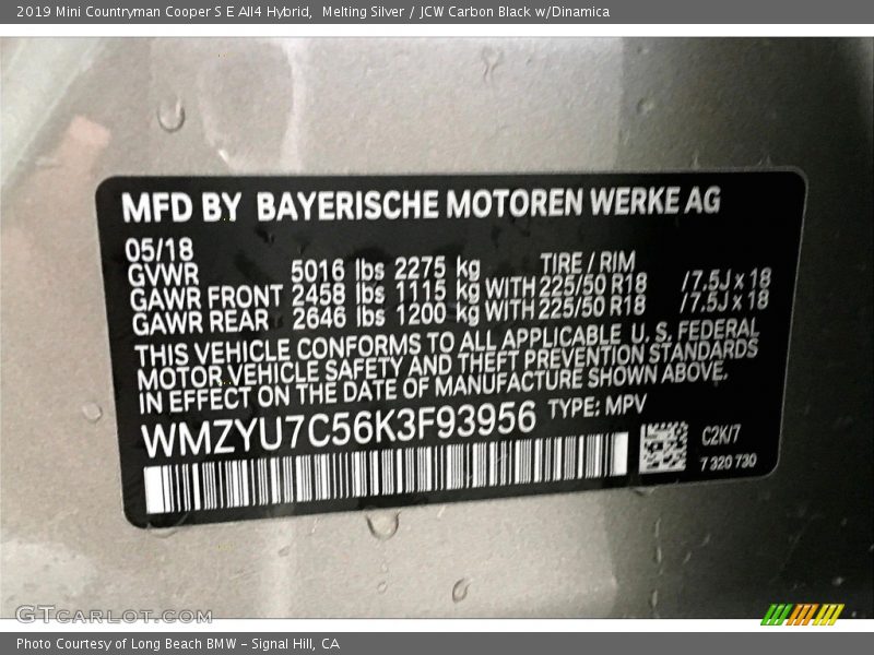 2019 Countryman Cooper S E All4 Hybrid Melting Silver Color Code C2K