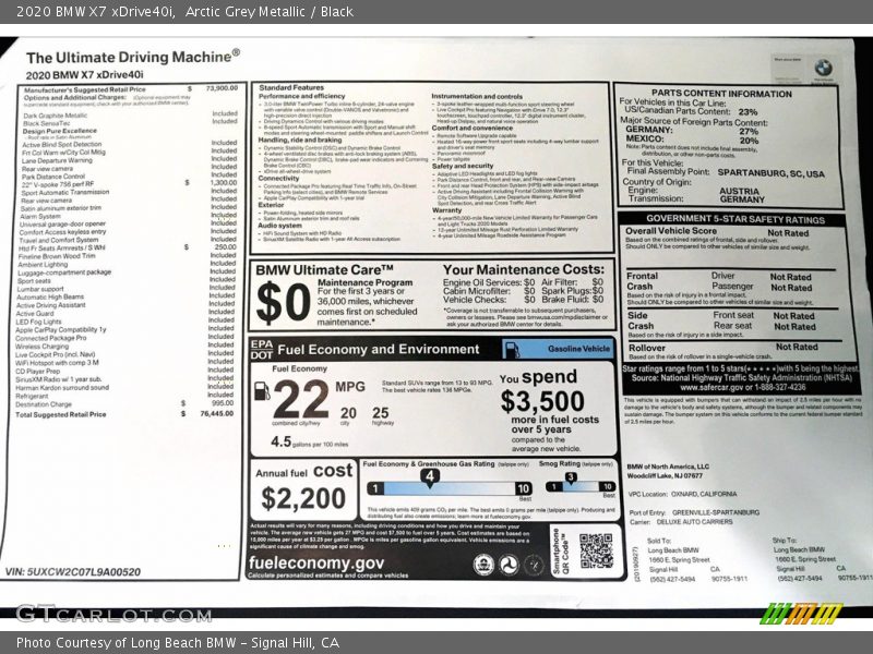 Arctic Grey Metallic / Black 2020 BMW X7 xDrive40i