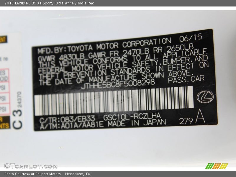 Ultra White / Rioja Red 2015 Lexus RC 350 F Sport