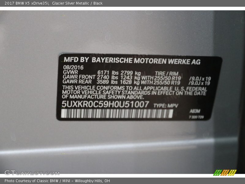Glacier Silver Metallic / Black 2017 BMW X5 xDrive35i
