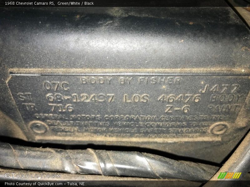 Green/White / Black 1968 Chevrolet Camaro RS