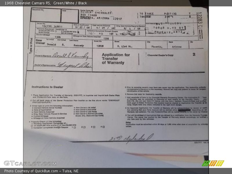 Green/White / Black 1968 Chevrolet Camaro RS