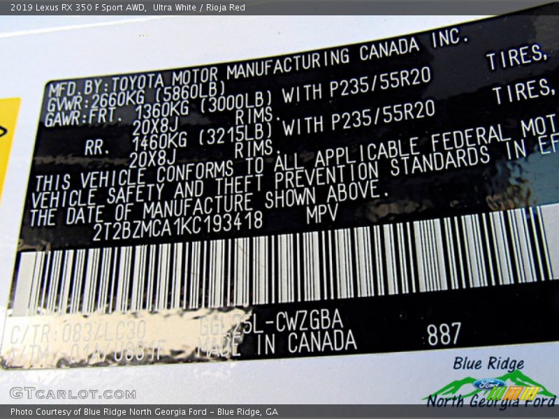Ultra White / Rioja Red 2019 Lexus RX 350 F Sport AWD