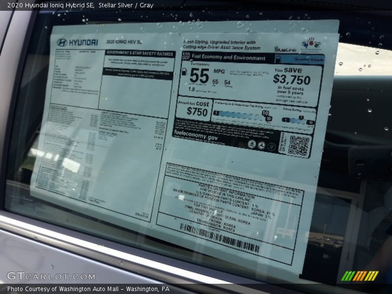  2020 Ioniq Hybrid SE Window Sticker