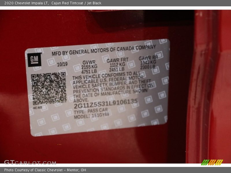 Cajun Red Tintcoat / Jet Black 2020 Chevrolet Impala LT