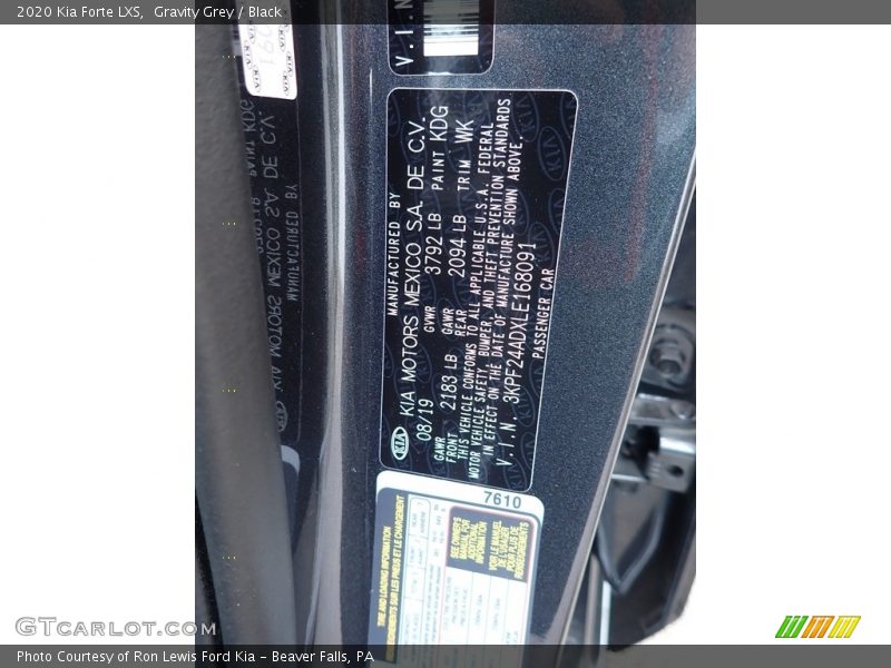 Gravity Grey / Black 2020 Kia Forte LXS