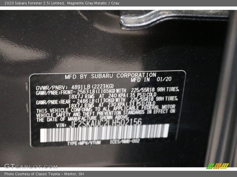 Magnetite Gray Metallic / Gray 2020 Subaru Forester 2.5i Limited