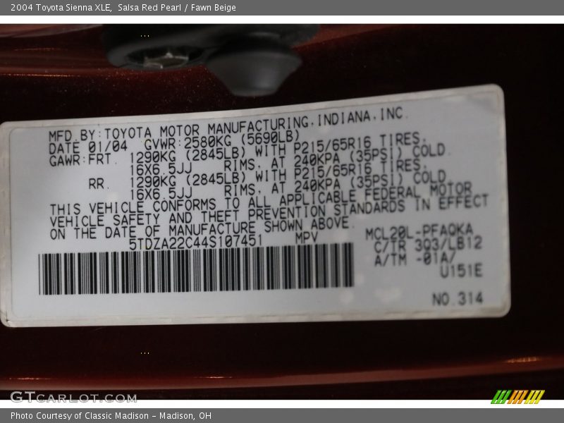 Salsa Red Pearl / Fawn Beige 2004 Toyota Sienna XLE