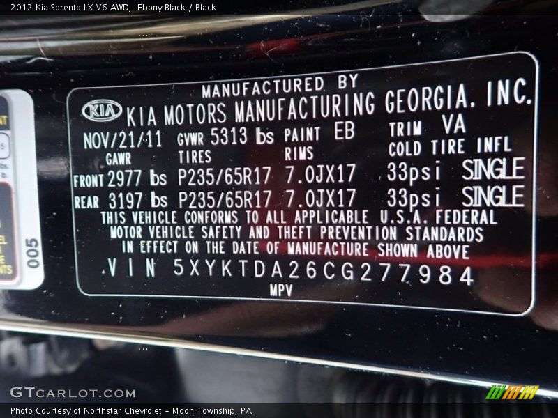 Ebony Black / Black 2012 Kia Sorento LX V6 AWD