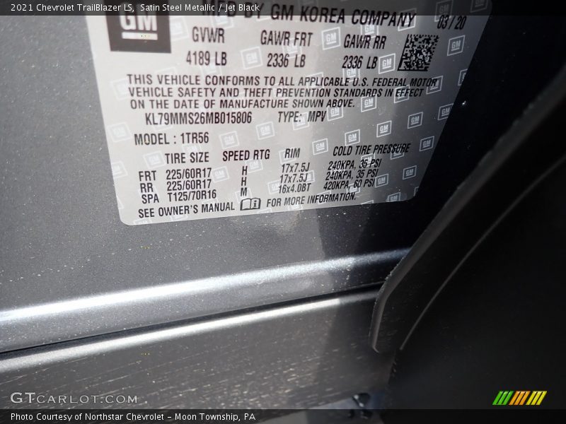Satin Steel Metallic / Jet Black 2021 Chevrolet TrailBlazer LS