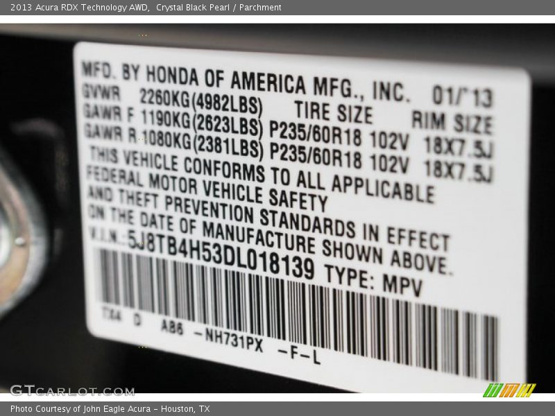 Crystal Black Pearl / Parchment 2013 Acura RDX Technology AWD