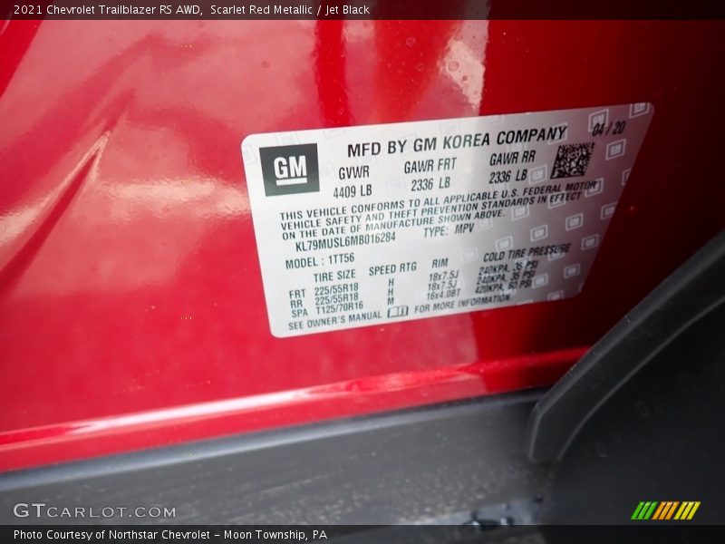 Scarlet Red Metallic / Jet Black 2021 Chevrolet Trailblazer RS AWD