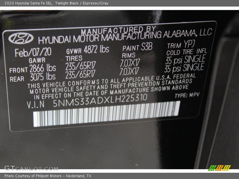 Twilight Black / Espresso/Gray 2020 Hyundai Santa Fe SEL