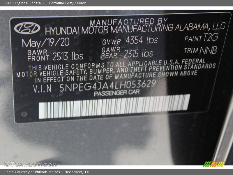 Portofino Gray / Black 2020 Hyundai Sonata SE