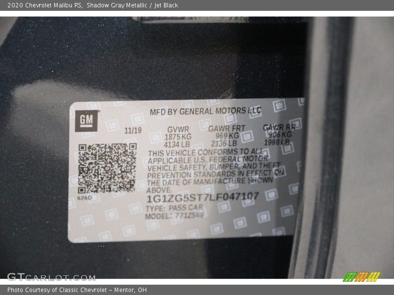 Shadow Gray Metallic / Jet Black 2020 Chevrolet Malibu RS