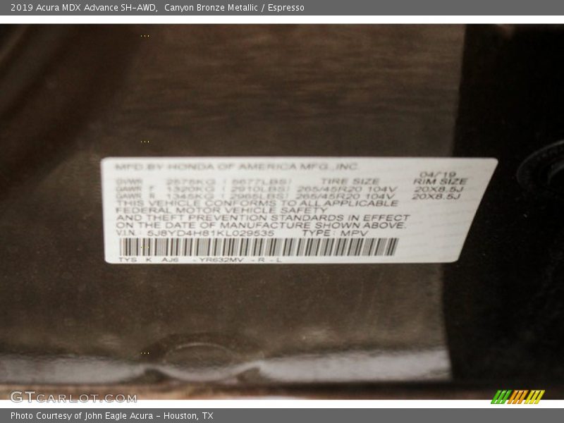 Canyon Bronze Metallic / Espresso 2019 Acura MDX Advance SH-AWD