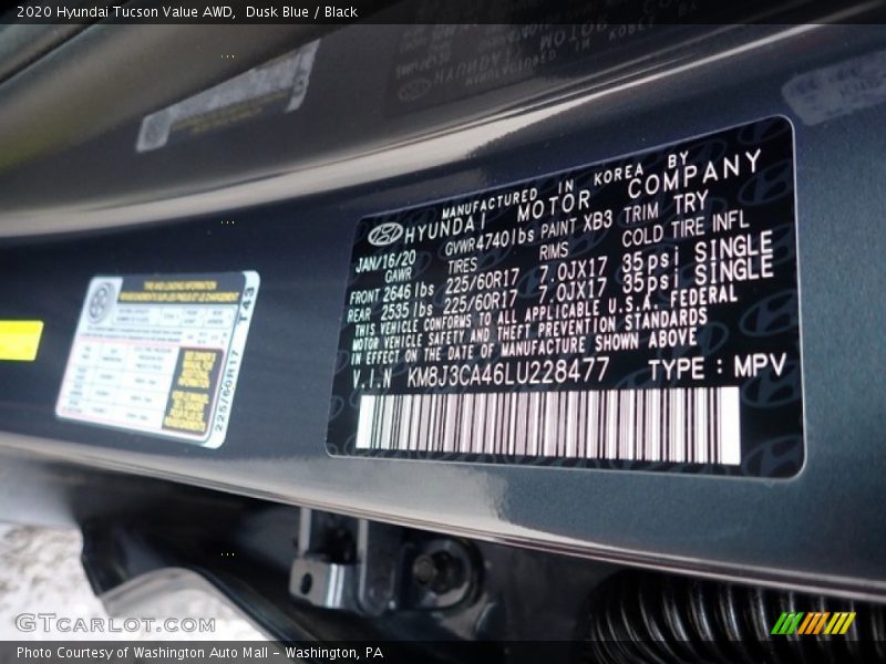 Dusk Blue / Black 2020 Hyundai Tucson Value AWD
