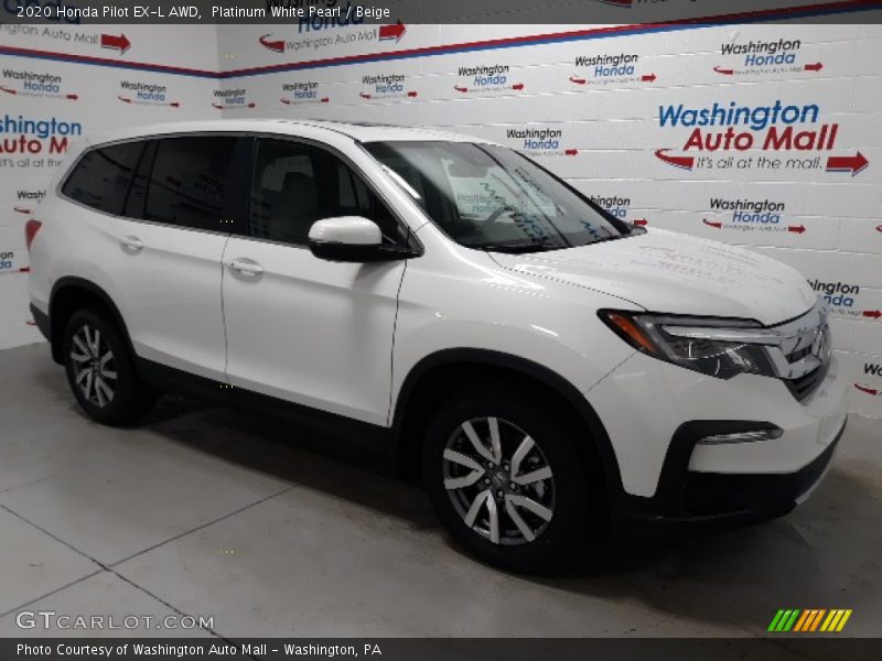 Platinum White Pearl / Beige 2020 Honda Pilot EX-L AWD
