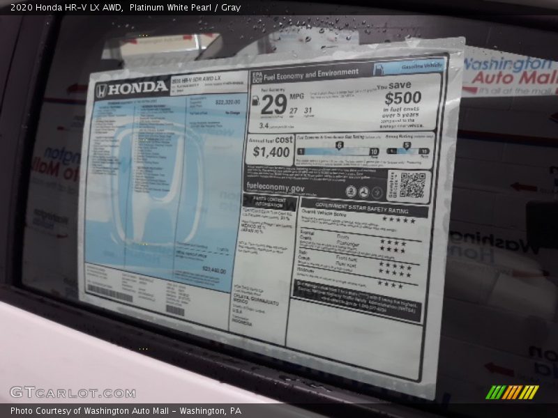 Platinum White Pearl / Gray 2020 Honda HR-V LX AWD